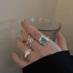 Geometric Square Zircon Open Ring – Adjustable High-End INS Style for Women