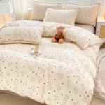 Charming Tulip & Mini Bear Cartoon Lightweight Quilt With Tassel Lace Trim - Set of Bedsheets, Duvet Cover & Pillow case - Image 3
