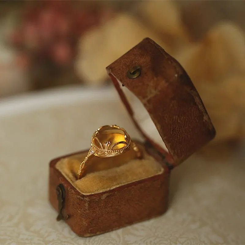0eeaabe8-e2be-4359-9071-173a8954f9d3.jpeg.a Yellow Crystal Glass Cabochon Ring – Silver Alloy Ring - Image 1