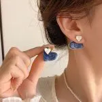 Asymmetric blue advanced exaggerated unique design earrings for women - Image 4
