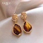 Retro Maillard style unique tiger eye stone earrings for women light luxury versatile high-end earrings - Image 3