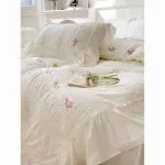 French retro floral embroidered seersucker fabric washed cotton bed sheets four-piece set with quilt cover | Aesthetic bedding - Image 4