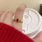 Matte Gold Enamel Ring - Retro Chinese Style Statement Jewelry - Image 5