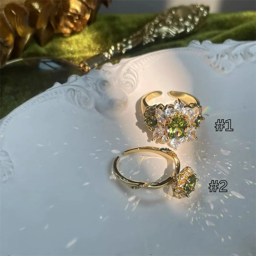 7_5c6c2519-9ecb-45fb-a027-26f2cd2a0105 Vintage Olive Green Zircon Ring – Adjustable French Retro Style for Women - Image 1