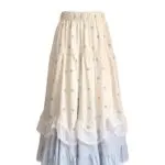 French Floral Lace Ruffle A-Line Maxi Skirt