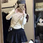 Korean Polka Dot Bubble Hem A-Line Mini Skirt - Image 4