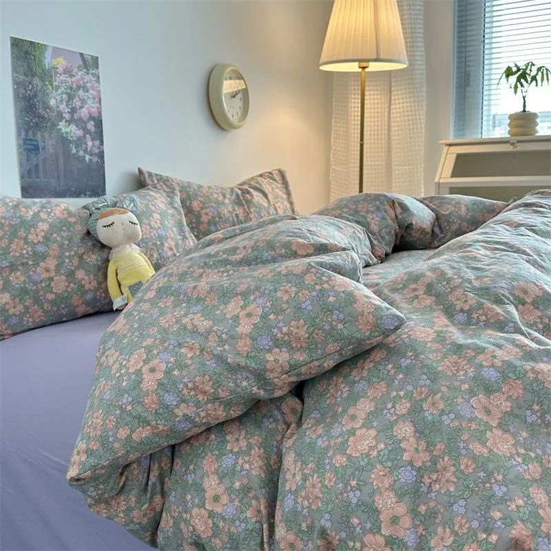 sweetheartguavabedsheets Wrinkled Yarn Wash Cotton Country Style Bed, two-toned cartoon style bedsheets. - Image 1