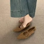 French Suede Pointed Toe Mary Jane Flats – Vintage Slip-On Women's Shoes