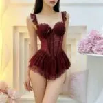 Floral Corset Nightdress with Built-In Bra Pad – Sweet & Sexy Fishbone Sleepwear Dress