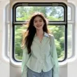 Mint Green Ruffle V-Neck French Girl Blouse - Image 4