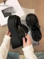 PLOVER Black Chunky Platform Oxford Shoes - Image 4
