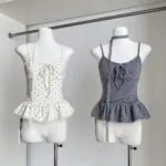 Lace Polka Dot Cami Top with Built-In Bra - Image 2