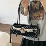 Vintage Polka Dot Lace Bow Baguette Shoulder Bag - Image 2