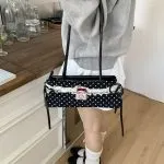 Vintage Polka Dot Lace Bow Baguette Shoulder Bag - Image 4