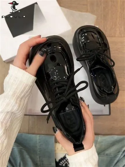 PLOVER Black Chunky Platform Oxford Shoes
