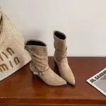 Vintage Western Cowboy Boots for Women – Pointed Toe Mid-Calf Riding Boots with Block Heel