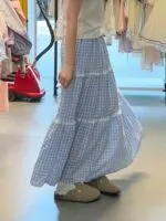 Elegant Lace Patchwork Plaid A-Line Cake Skirt - Image 8