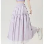 Korean Style High Waist Ruffle Lace A-Line Long Skirt - Image 9