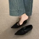 French Suede Pointed Toe Mary Jane Flats – Vintage Slip-On Women's Shoes - Image 7