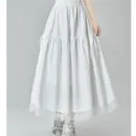 Korean Style High Waist Ruffle Lace A-Line Long Skirt - Image 8