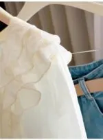 Women's Ruffle V-Neck Tie Front Blouse - Image 2
