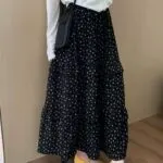 Women's Vintage Black Floral High-Waist A-Line Maxi Skirt