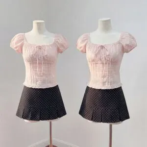 Square Neck Off-Shoulder Puff Sleeve Lace Blouse