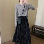 Women's Vintage Black Floral High-Waist A-Line Maxi Skirt - Image 2