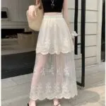 Lace Embroidered Mesh Pleated Maxi Skirt - Image 3