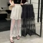 Lace Embroidered Mesh Pleated Maxi Skirt - Image 5