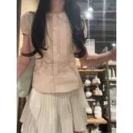 Lace Peter Pan Collar Short Sleeve Blouse - Image 5