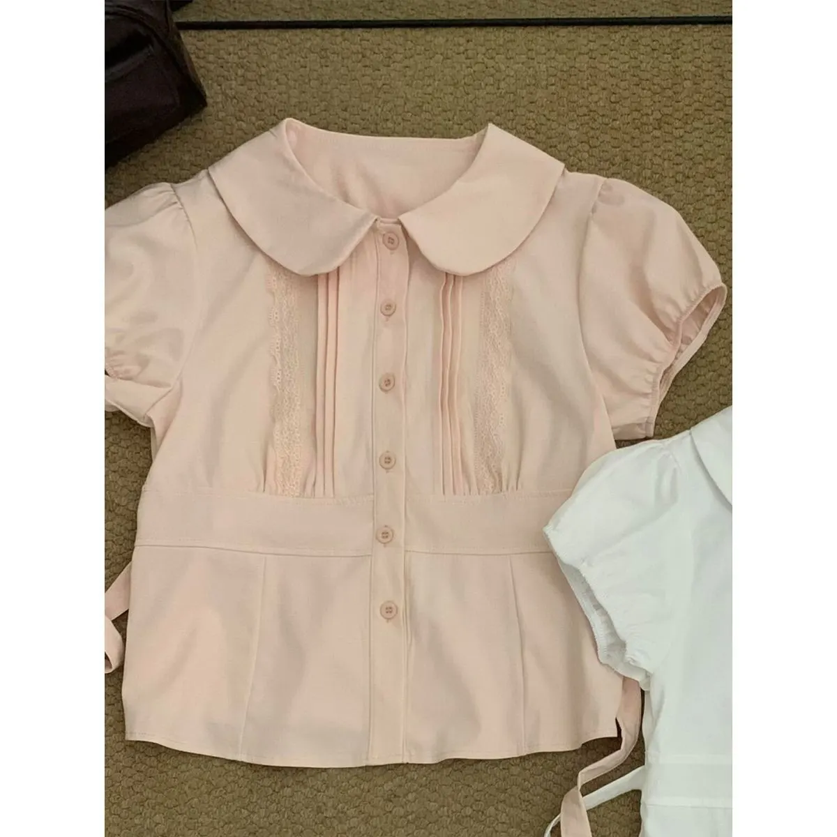 Main Images4 Lace Peter Pan Collar Short Sleeve Blouse - Image 1