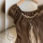 Vintage Square Neck Puff Sleeve Tie Front Faux - Image 4