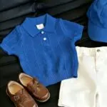 Boys' Korean Style Polo Knit Shirt & White Shorts Set - Image 4