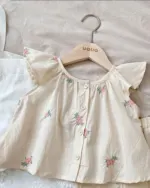 Girls Embroidered Ruffle Sleeve Top & Shorts Set – Summer Cotton 2-Piece Outfit for Toddlers & Kids - Image 2