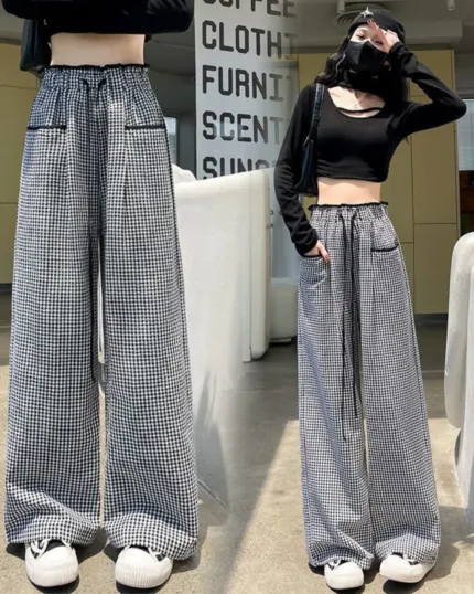 High Waist Plaid Wide Leg Pants