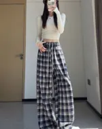 Vintage Plaid Wide Leg Pants - Image 5
