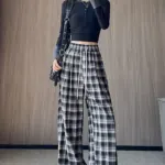 Vintage Plaid Wide Leg Pants