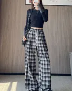 Vintage Plaid Wide Leg Pants