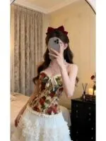 Sweet Floral Mesh Tube Top & Layered Cake Maxi Skirt Set - Image 4