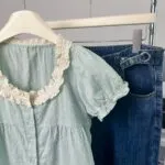 Mint Green Lace Square Neck Blouse - Image 2