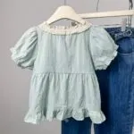 Mint Green Lace Square Neck Blouse - Image 5