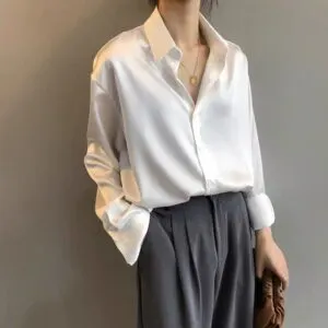 Satin White Long Sleeve Shirt