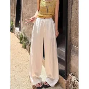 Linen-Feel Wide Leg Pants