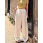 Linen-Feel Wide Leg Pants