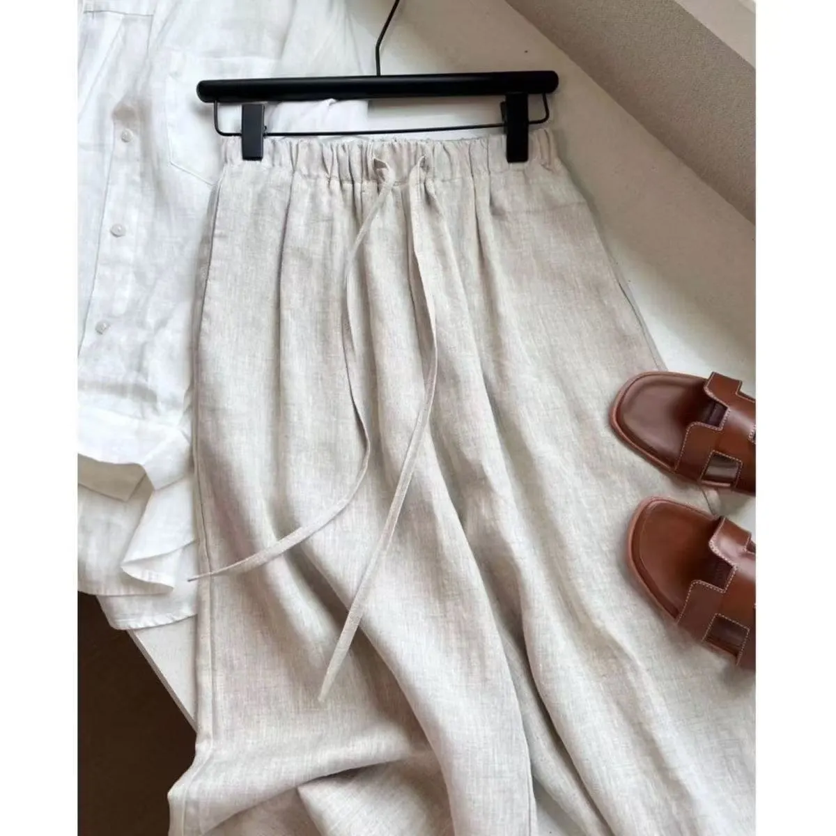 imgi_58_8dd979e6-ba26-442b-b385-b576433d623a High-Waist Brown Linen Blend Wide-Leg Pants - Image 1
