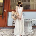Elegant Embroidered Jacquard Maxi Dress - Image 3