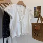 Plus Size Lace Trim Tie-Front Shirt - Image 5