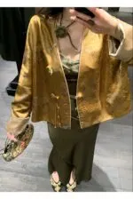 Floral Gold Foil Satin Jacket - Image 14