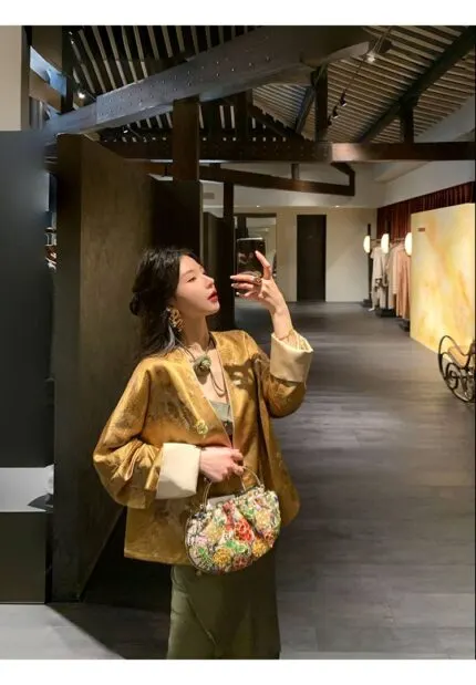 Floral Gold Foil Satin Jacket